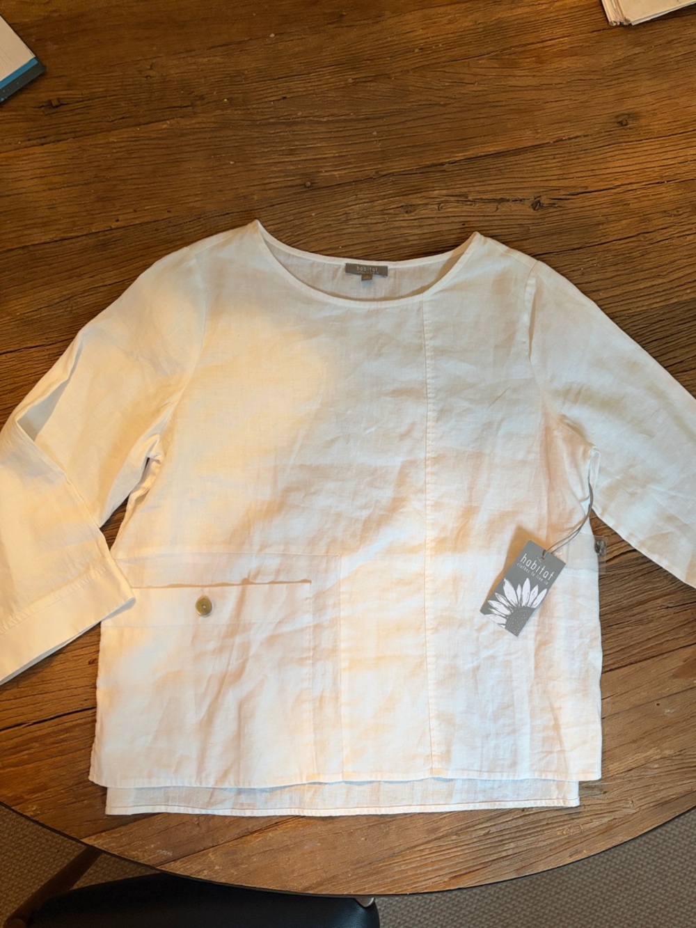 NWT small Habitat white Linen Tunic Top with pocket Detail